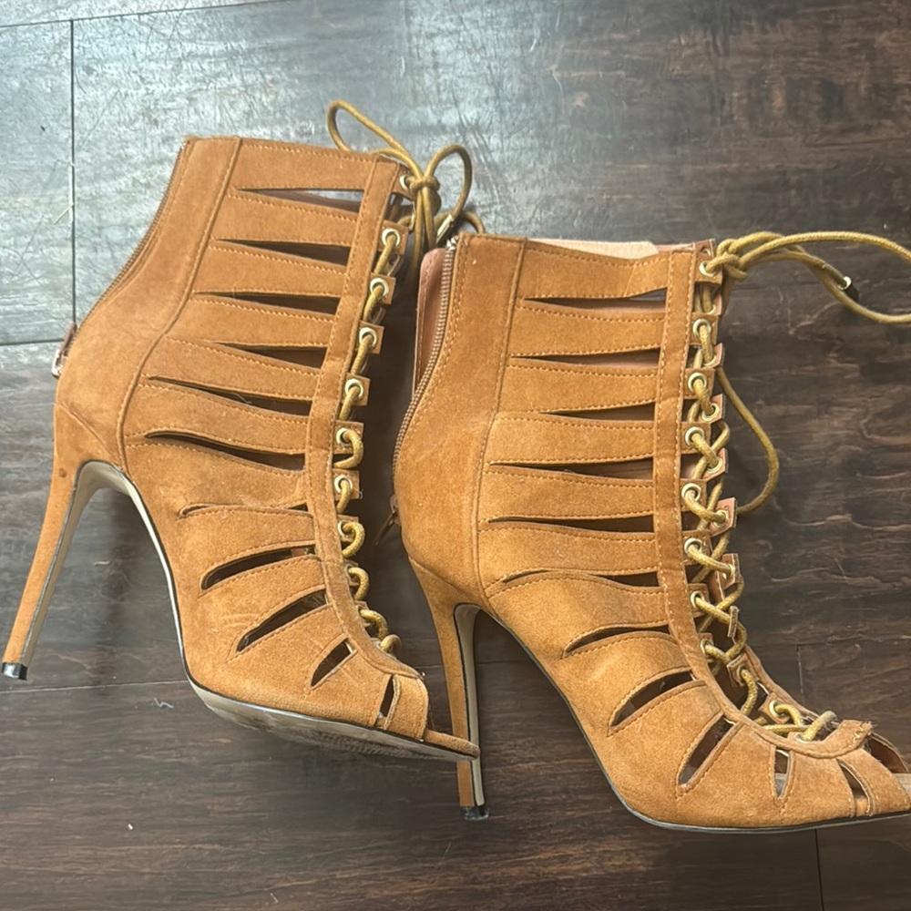 Brown Suede Lace-Up Heeled Ankle Boots